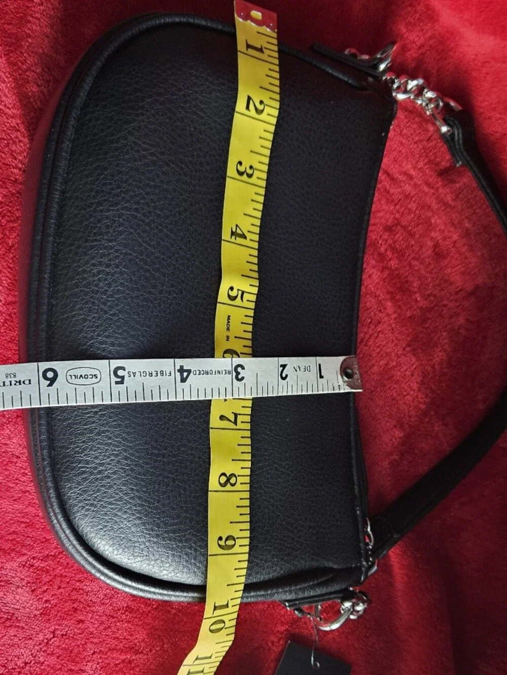 NWT - INC International Concepts Black Pebbled Shoulder Bag w/Silver Chain Strap